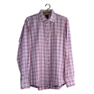 Santorelli Trim Fit Pink Plaid Dress Shirt Men's Size 16 1/2 XL Cotton
